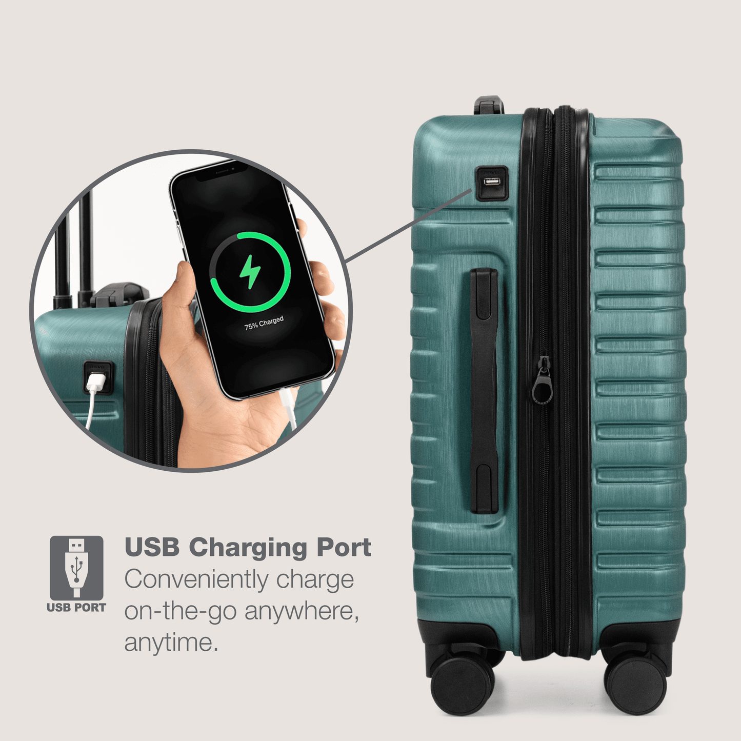 U.S. Traveler Boren Hardside Rugged Spinner Luggage Set w/ USB Port, Mint, 2-Piece (22/30)