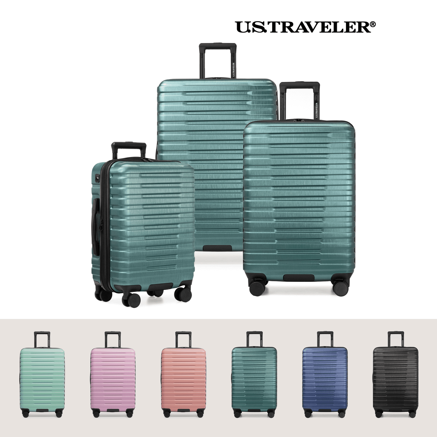 U.S. Traveler Boren Hardside Rugged Spinner Luggage Set w/ USB Port, Mint, 2-Piece (22/30)
