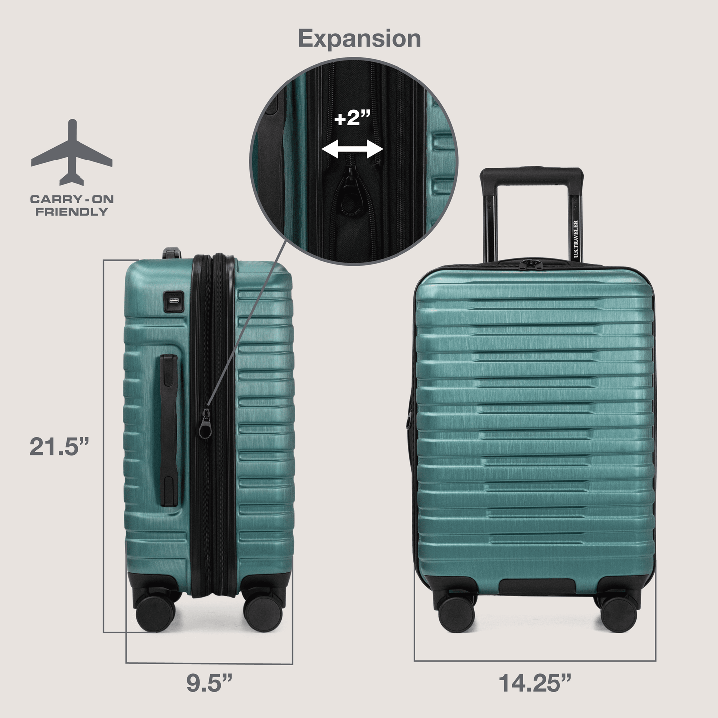 U.S. Traveler Boren Hardside Rugged Spinner Luggage Set w/ USB Port, Mint, 2-Piece (22/30)