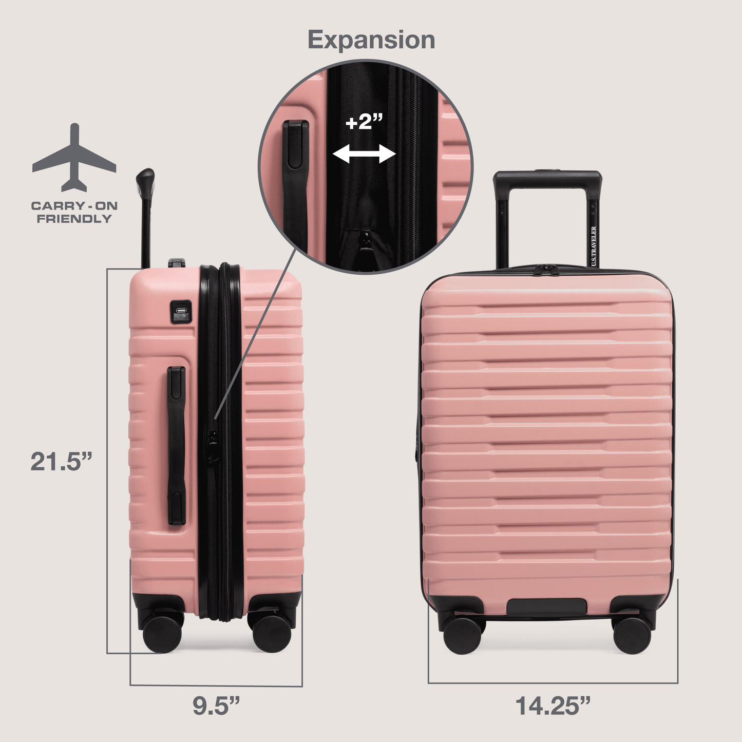 U.S. Traveler Boren Hardside Rugged Spinner Luggage Set w/ USB Port, Mint, 2-Piece (22/30)