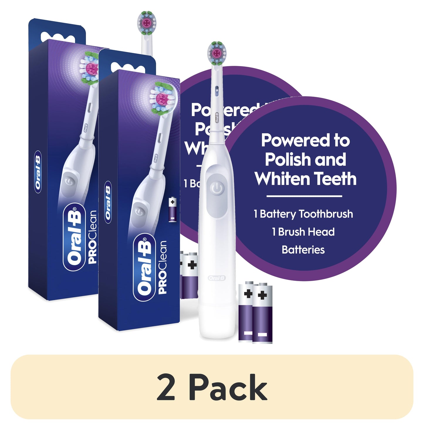 Oral-B Pro 100 3D White, Battery Toothbrush, White