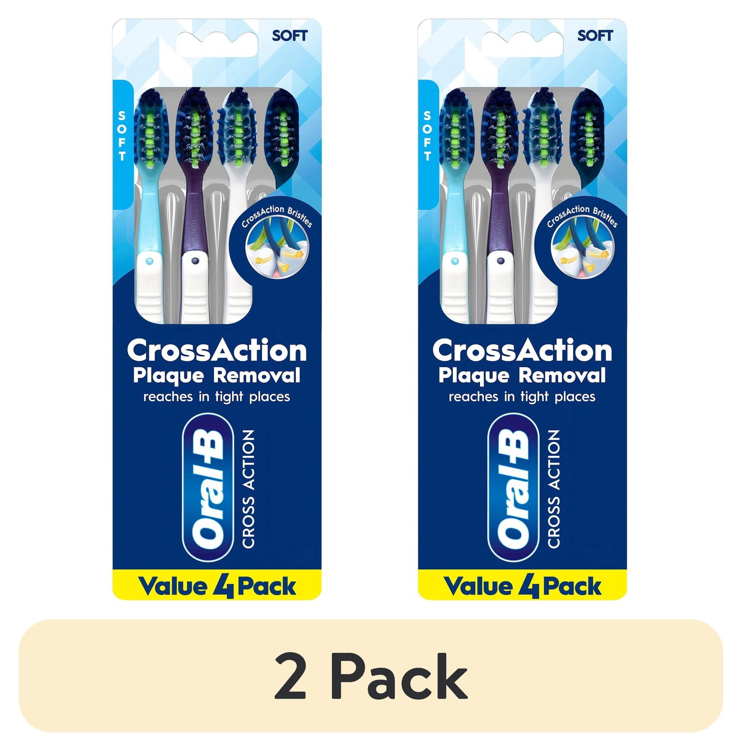 Oral-B Toothbrush Pack, Pro-Clean CrossAction Plaque Removal Manual Toothbrush, Soft Bristles, 4 Count