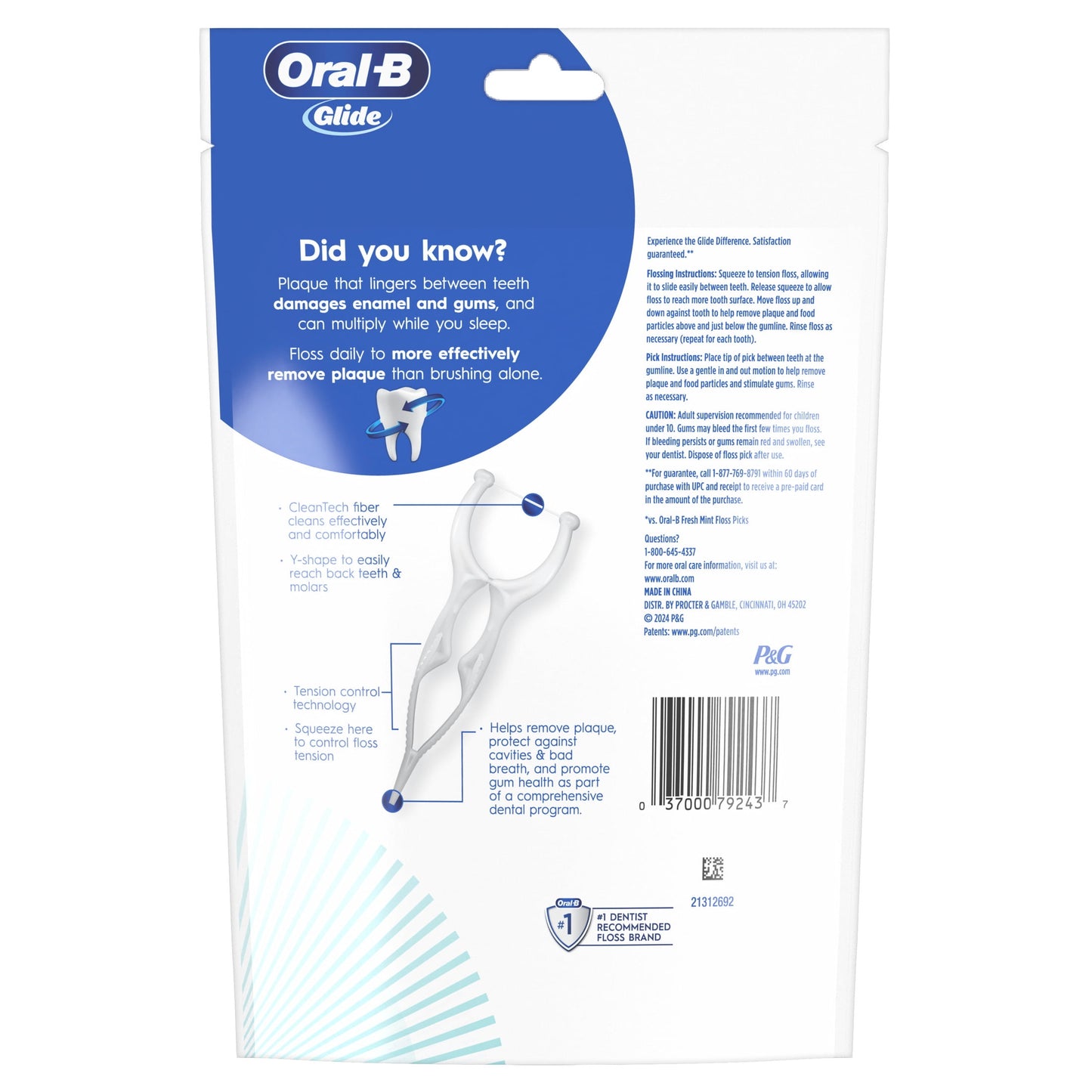 Oral-B Floss, Glide Gum Care Dental Floss Picks, Good for Back Teeth, 60 Picks