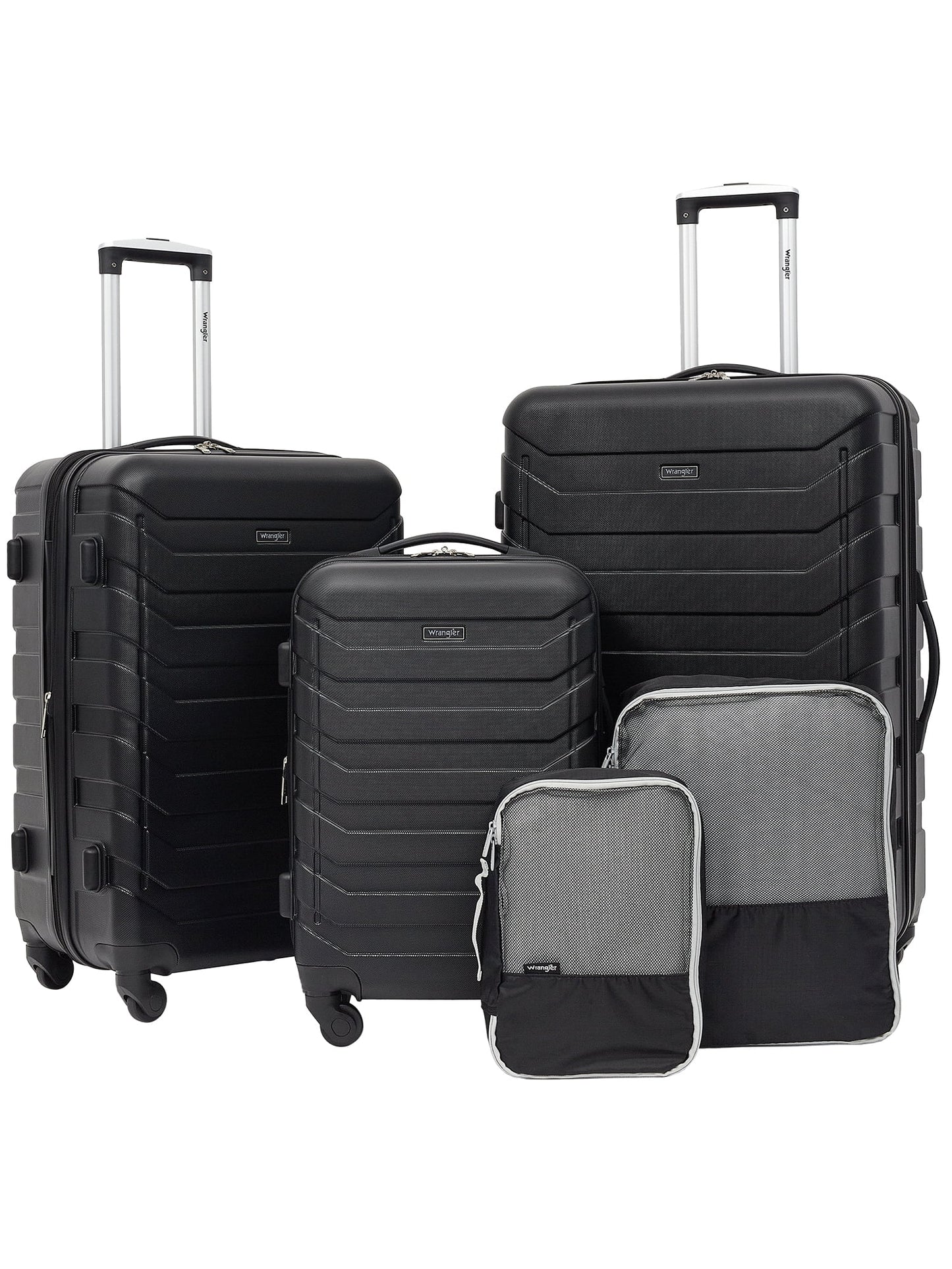 Wrangler 5-Piece Rolling Hard Side Travel Luggage Set, Black