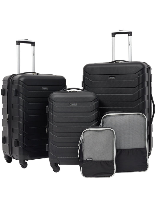 Wrangler 5-Piece Rolling Hard Side Travel Luggage Set, Black