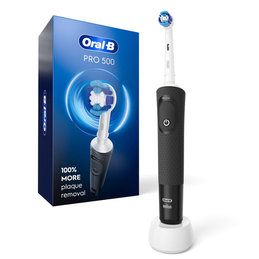 Oral‑B Pro 500 Rechargeable Electric Toothbrush, Black, 1 Count, for Adults &amp; Kids 3+