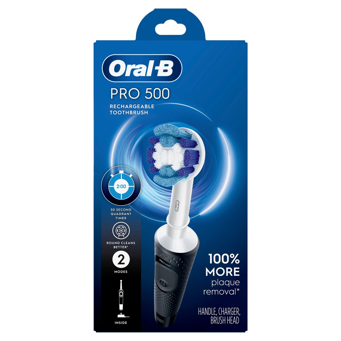 Oral‑B Pro 500 Rechargeable Electric Toothbrush, Black, 1 Count, for Adults &amp; Kids 3+