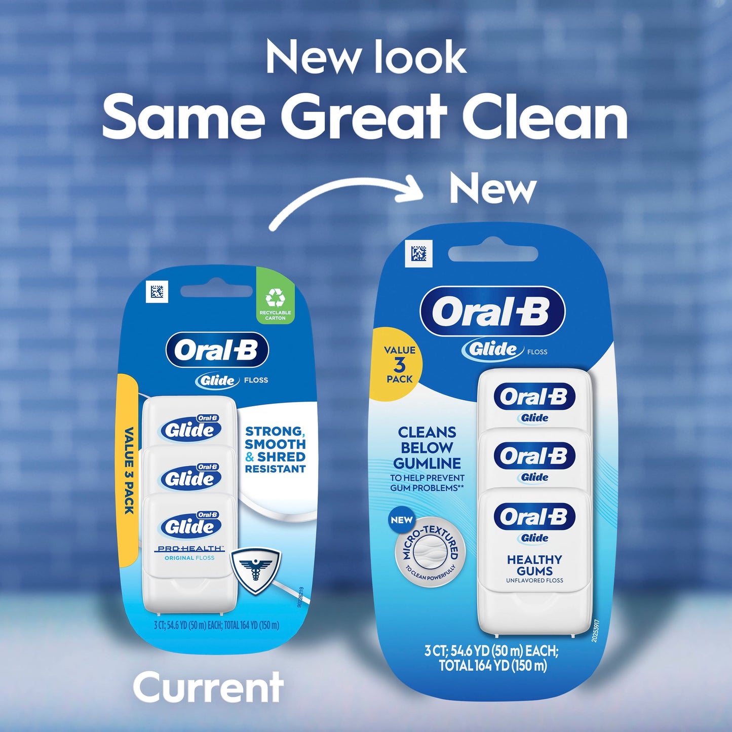 Oral-B Glide Healthy Gums Unflavored Dental Floss, Value 3 Pack (50m Each)