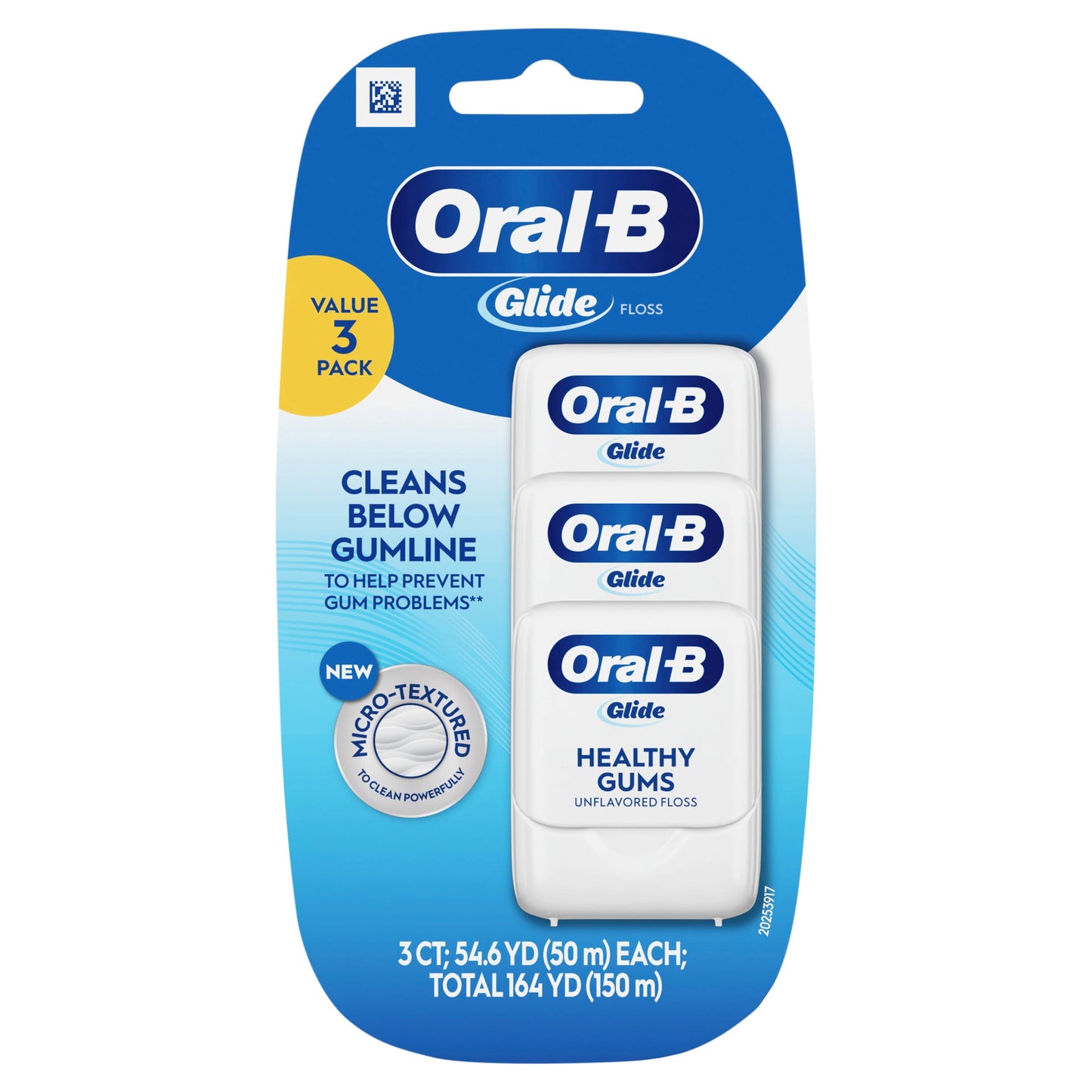 Oral-B Glide Healthy Gums Unflavored Dental Floss, Value 3 Pack (50m Each)