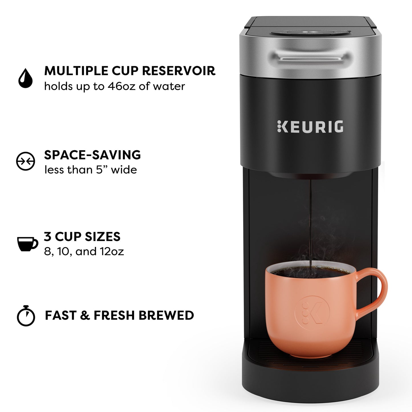 Keurig K-Slim Single Serve K-Cup Pod Coffee Maker, Multistream Technology, Black