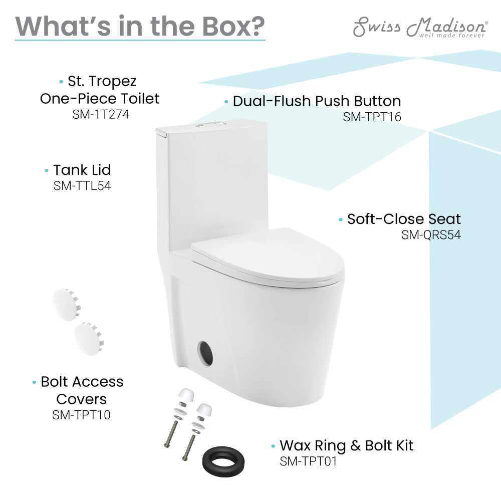 St. Tropez One Piece Elongated Toilet Dual Vortex Flush 1.1/1.6 gpf with 10" Rough In