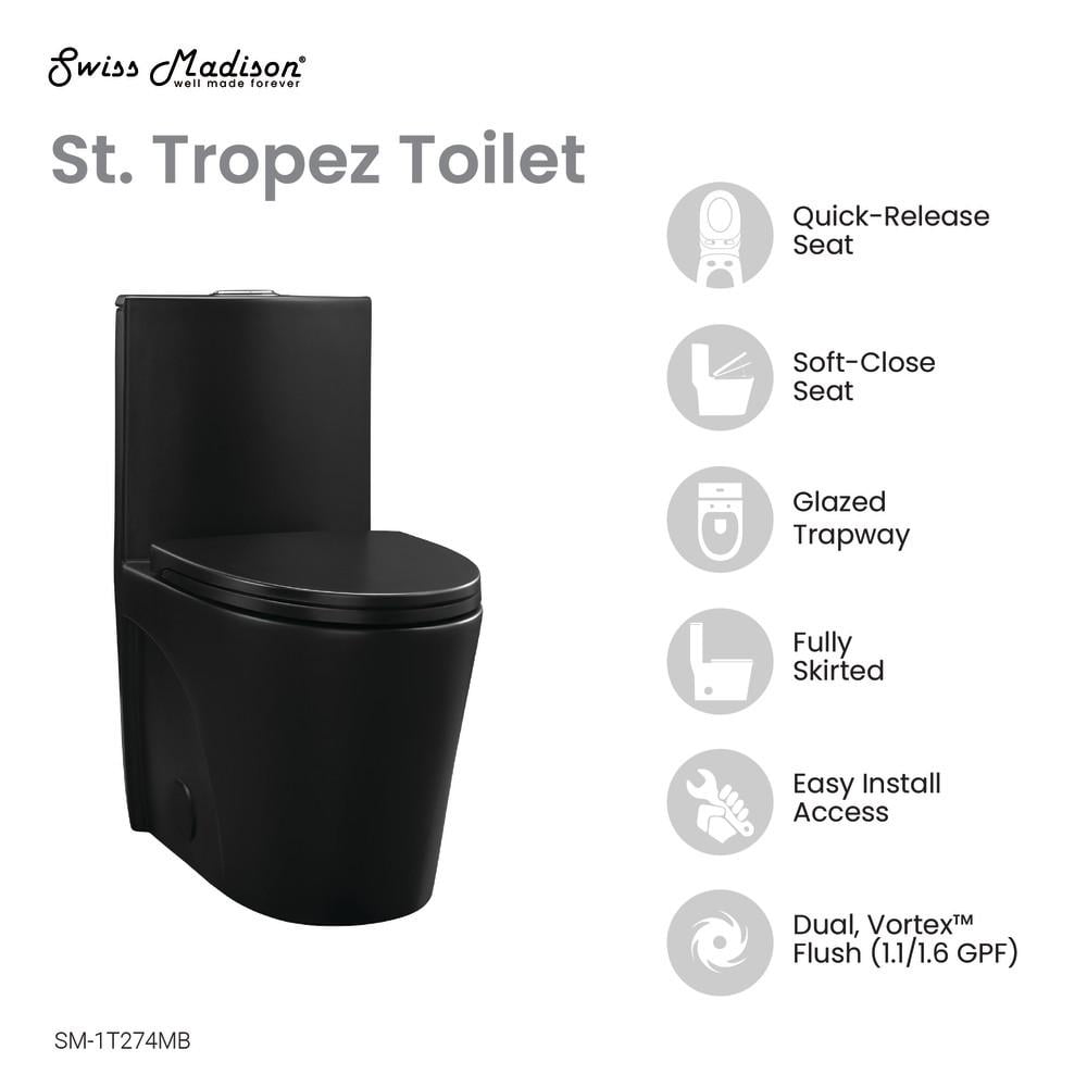St. Tropez One Piece Elongated Toilet Dual Vortex Flush 1.1/1.6 gpf with 10" Rough In