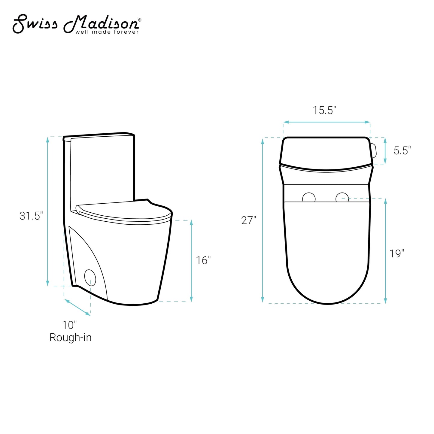 St. Tropez One-Piece 10" Rough-in 1.28 GPF Right-Hand Vortex Flush Elongated Toilet in Glossy White