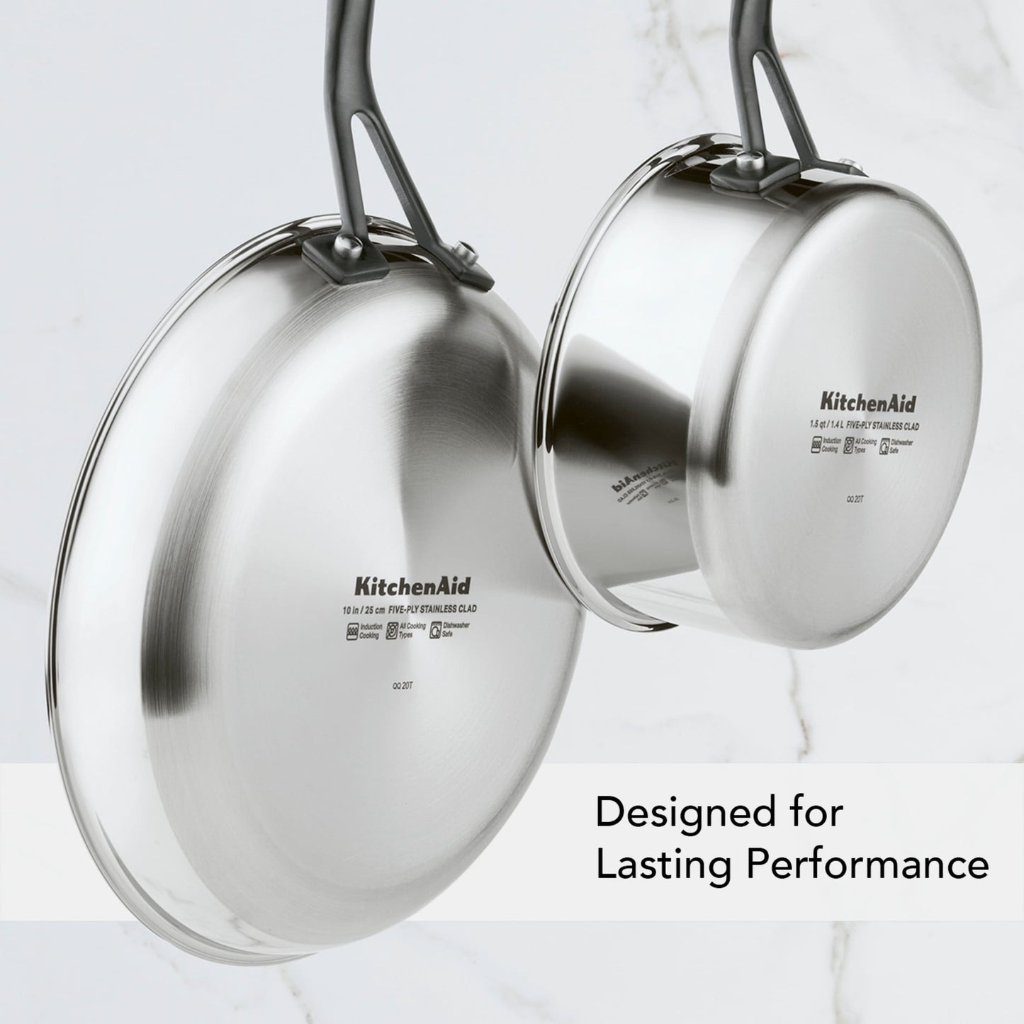 KitchenAid 5-Ply Clad 10 Pcs Stainless Steel Cookware Induction Pots and Pans Set, Dishwasher Safe, Metal Utensil, Broiler and Oven Safe to 500°F, Polished Stainless Steel