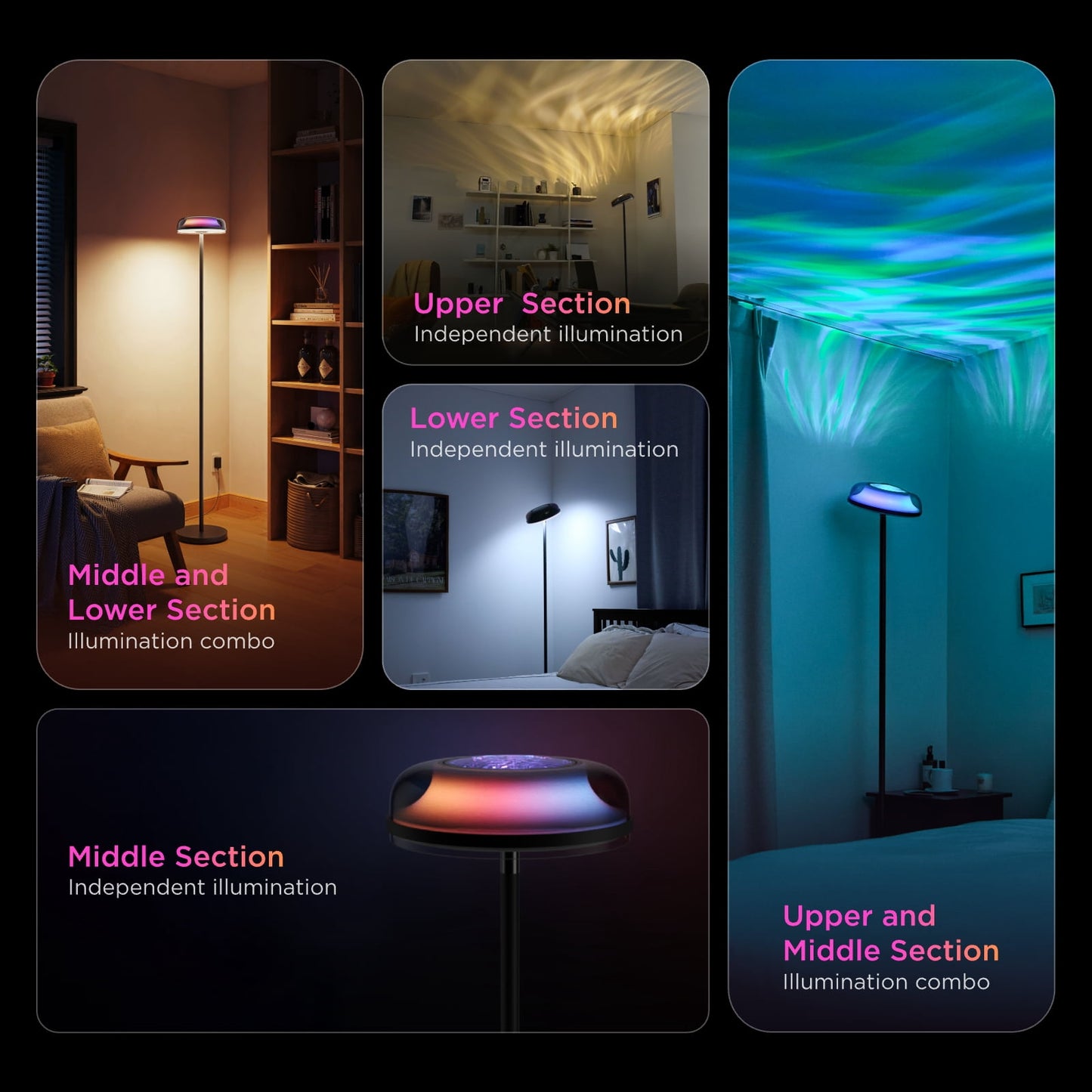Govee Floor Lamp RGBIC Ripple Projector Modern Style - LED, Dimmable, 1000lm, White