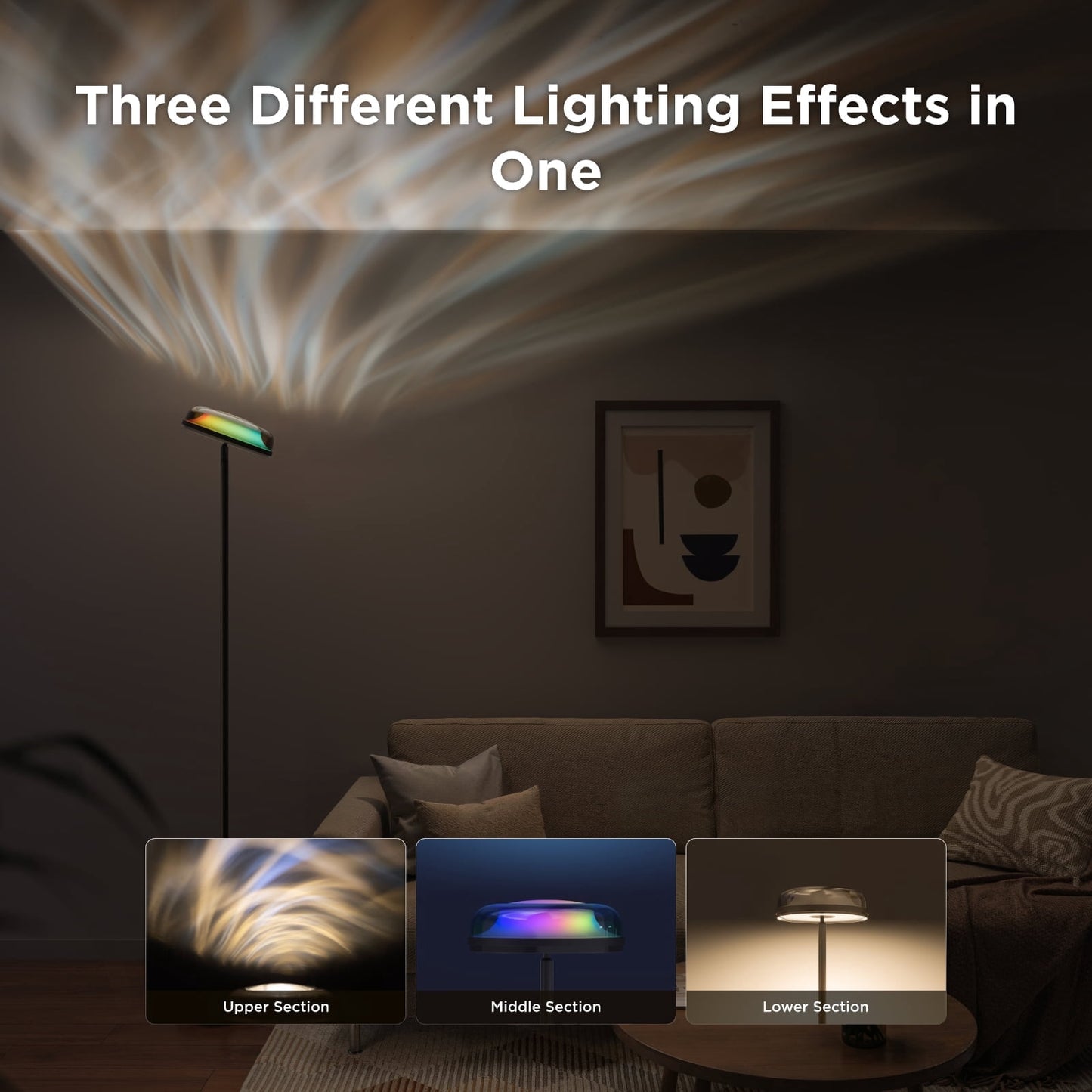 Govee Floor Lamp RGBIC Ripple Projector Modern Style - LED, Dimmable, 1000lm, White