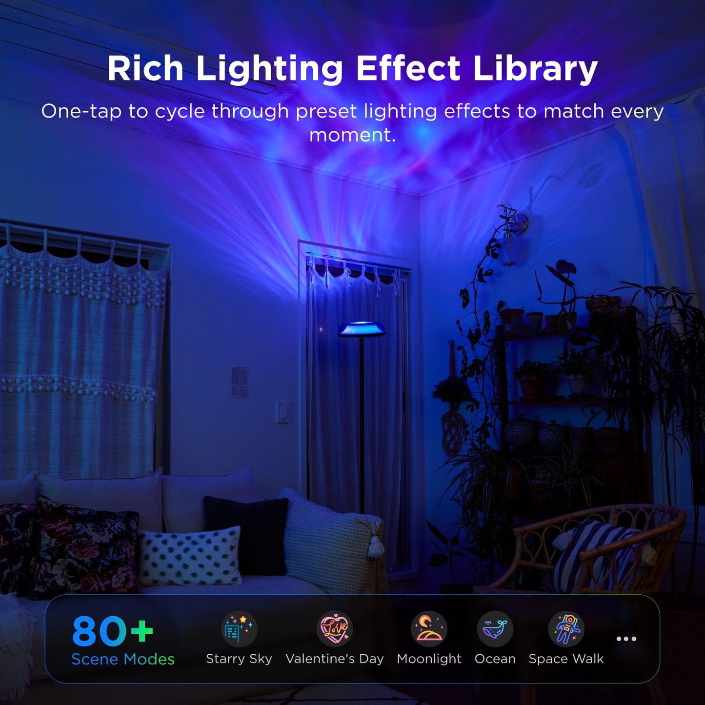 Govee Floor Lamp RGBIC Ripple Projector Modern Style - LED, Dimmable, 1000lm, White