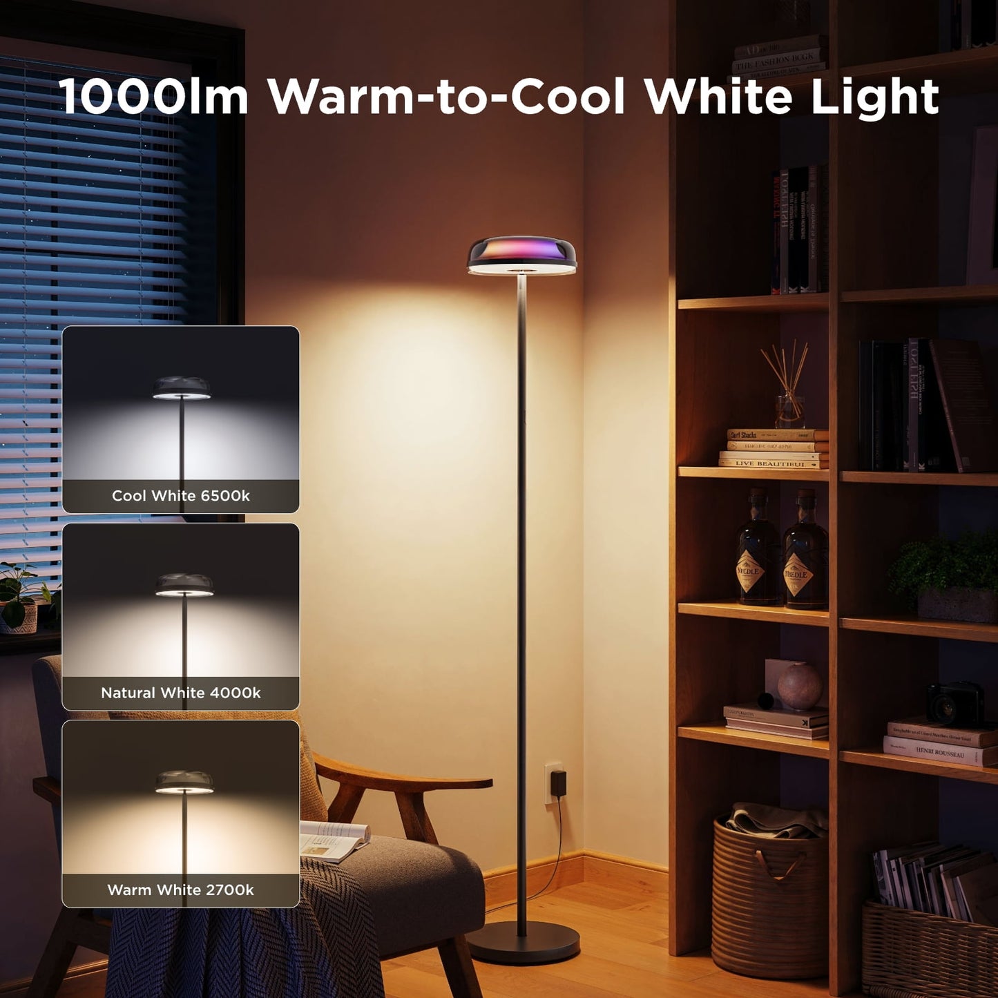 Govee Floor Lamp RGBIC Ripple Projector Modern Style - LED, Dimmable, 1000lm, White