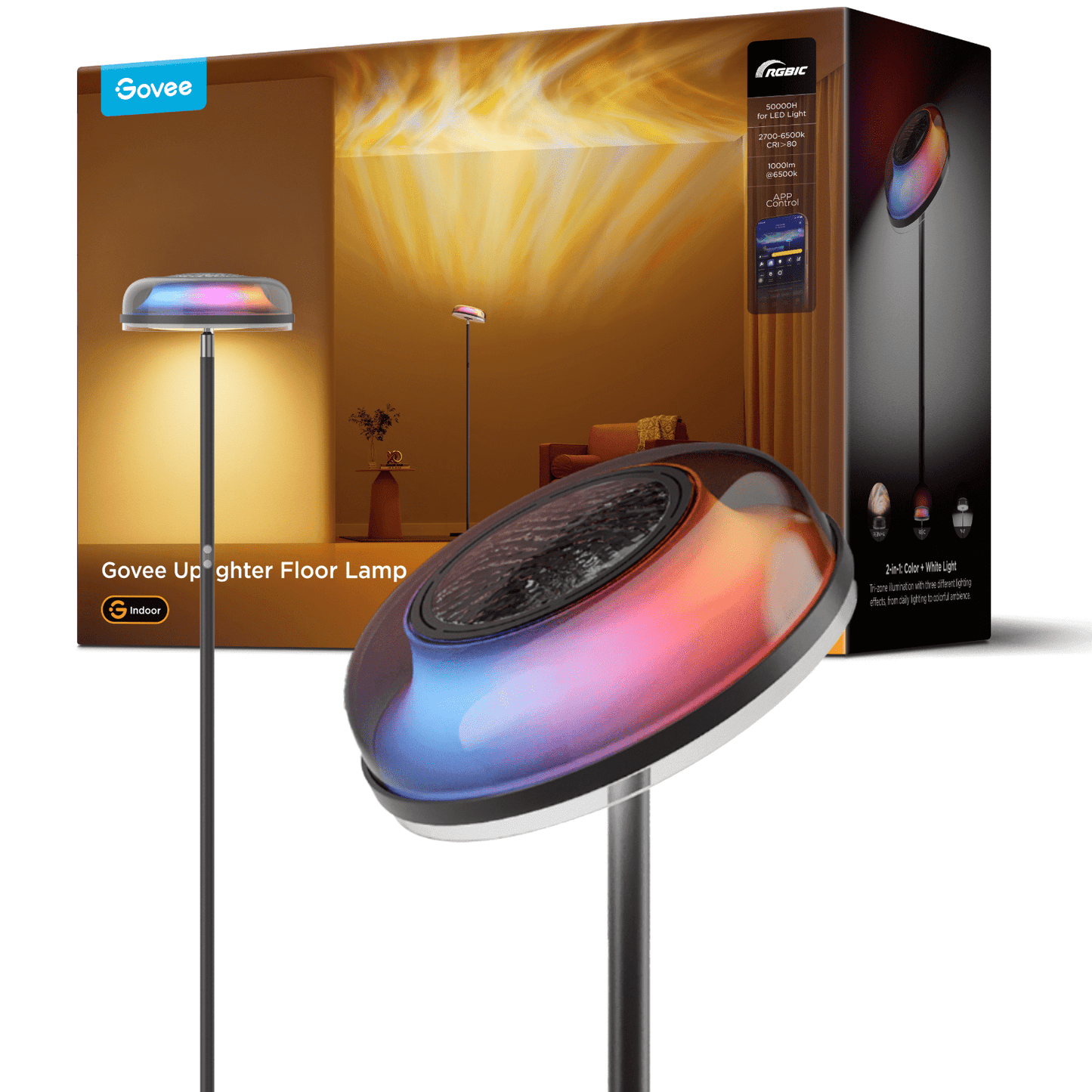 Govee Floor Lamp RGBIC Ripple Projector Modern Style - LED, Dimmable, 1000lm, White