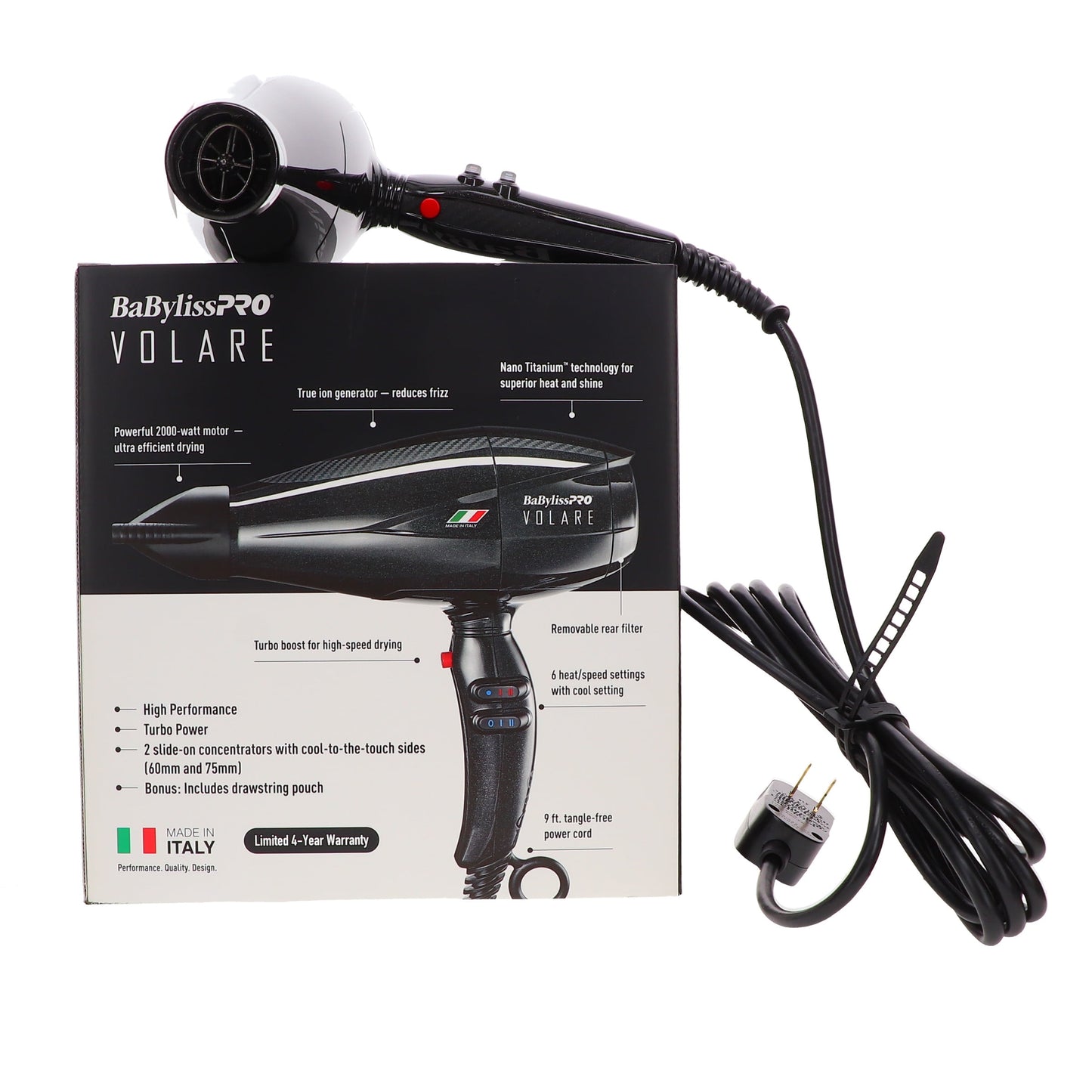 BaBylissPRO Nano Titanium Volare V1 Full-Size Dryer Ferrari-Designed Engine Black