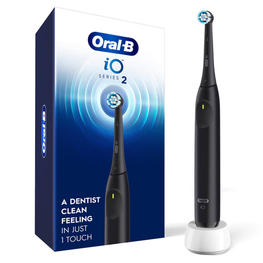 Oral-B Toothbrush, iO Series 2 Rechargeable Electric Toothbrush for Adults &amp; Kids 3+, Night Black, 1 Gentle Care Brush Head