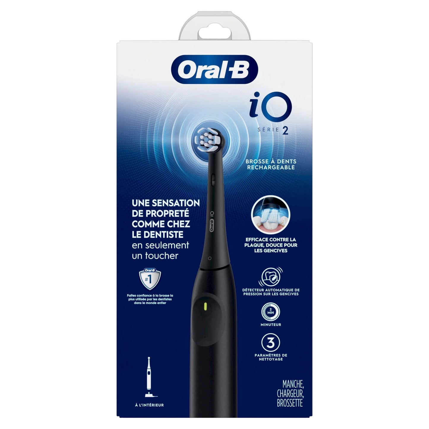 Oral-B Toothbrush, iO Series 2 Rechargeable Electric Toothbrush for Adults &amp; Kids 3+, Night Black, 1 Gentle Care Brush Head