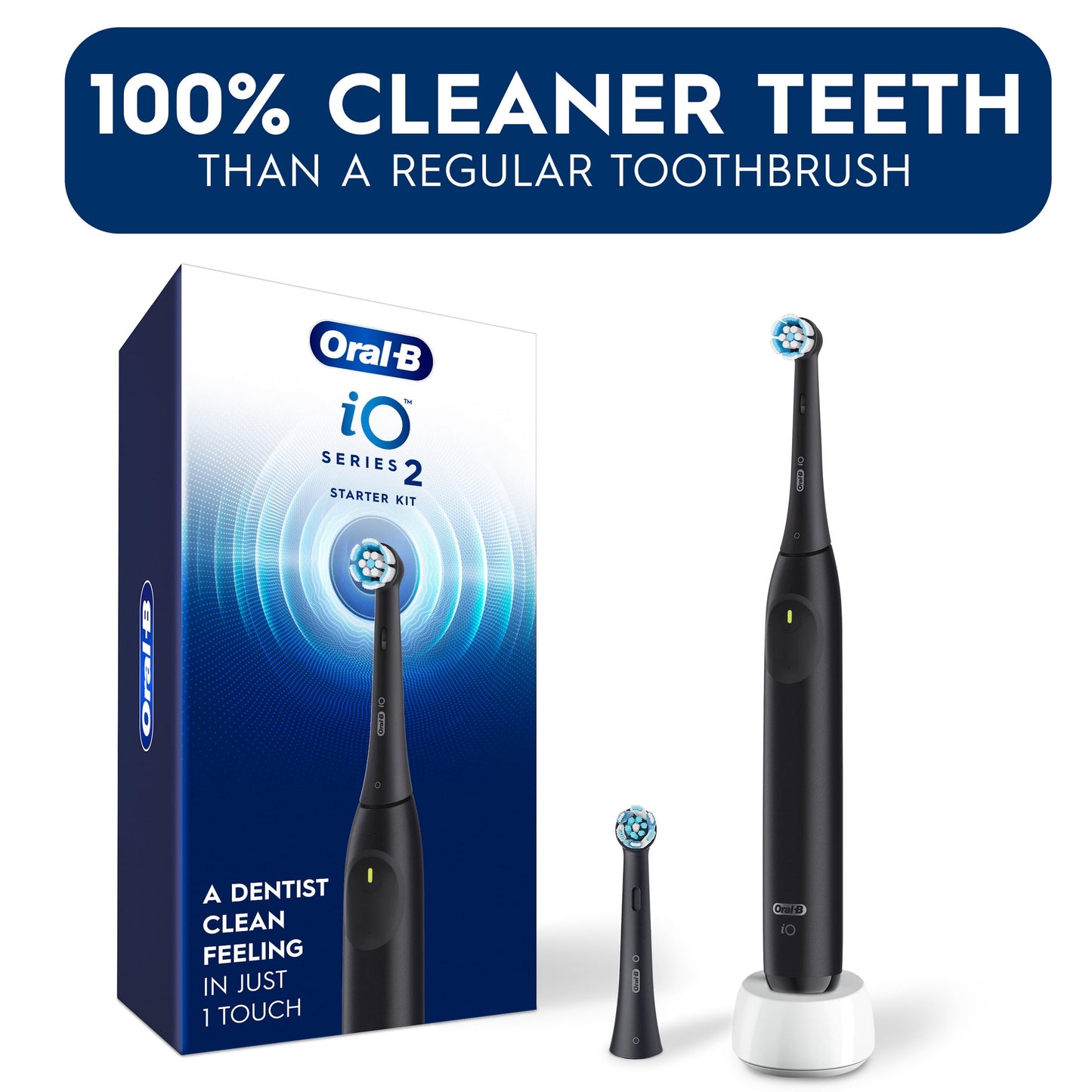 Oral-B Toothbrush, iO Series 2 Rechargeable Electric Toothbrush for Adults &amp; Kids 3+, Night Black, 1 Gentle Care Brush Head