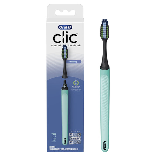 Oral-B Clic Starter Kit Teal Toothbrush, Oral-B Whitening Medium Brush Head, Adults and Children 3+