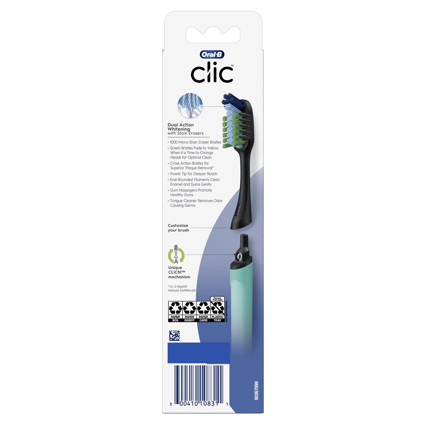 Oral-B Clic Starter Kit Teal Toothbrush, Oral-B Whitening Medium Brush Head, Adults and Children 3+