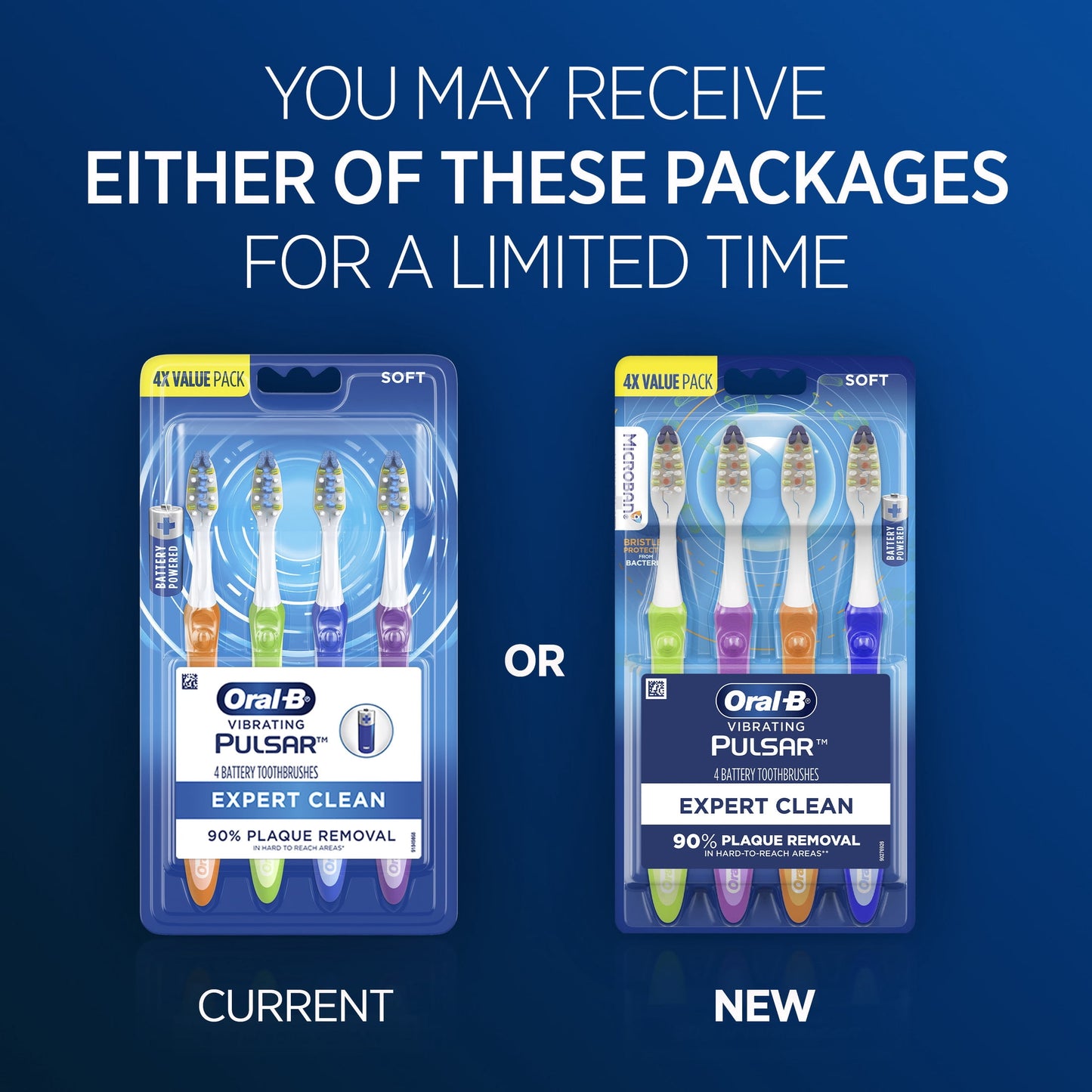 Oral-B Toothbrush, Vibrating Pulsar Expert Clean Battery Toothbrush Pack, Soft, 4 Count, Adults and Children 3+