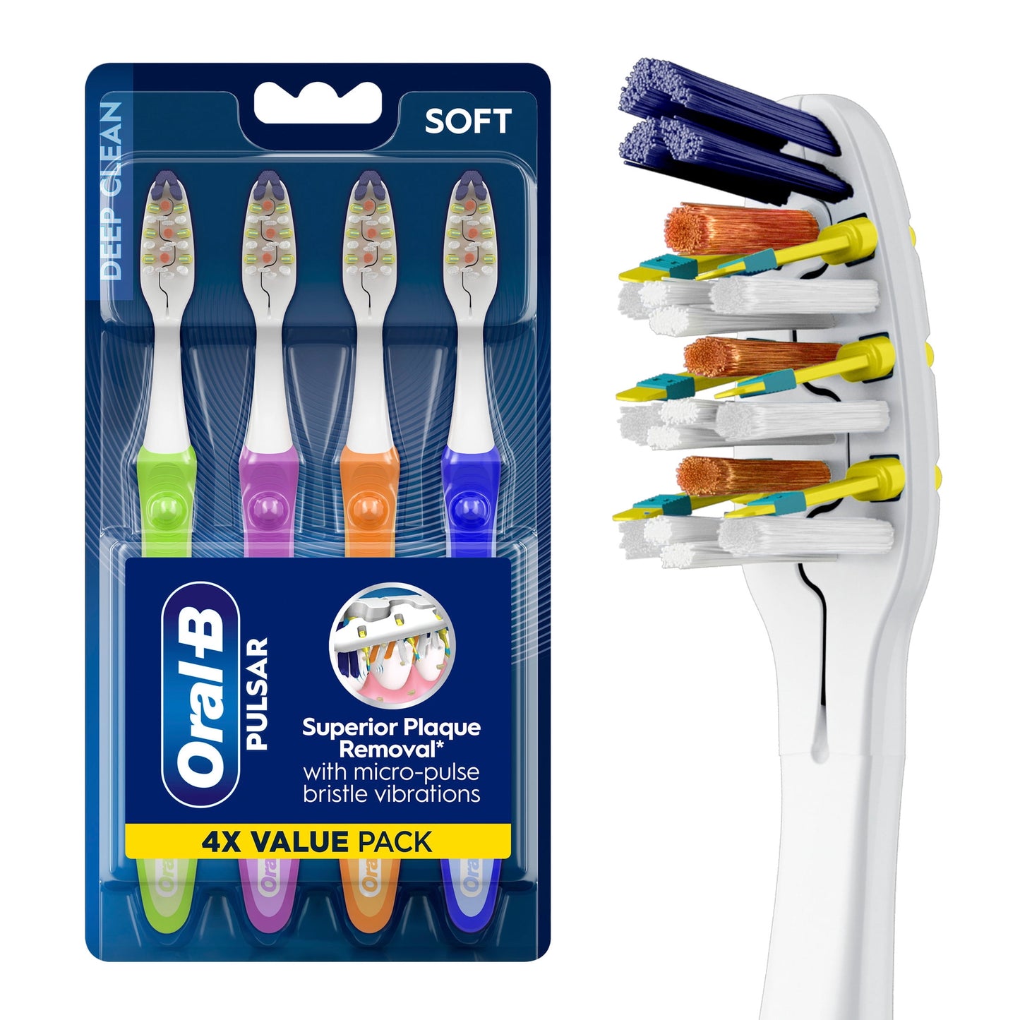 Oral-B Toothbrush, Vibrating Pulsar Expert Clean Battery Toothbrush Pack, Soft, 4 Count, Adults and Children 3+