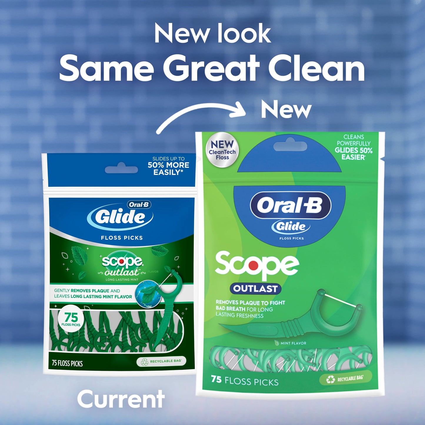 Oral-B Floss, Glide Mint Dental Floss Picks with Long Lasting Scope Flavor, 75 Picks
