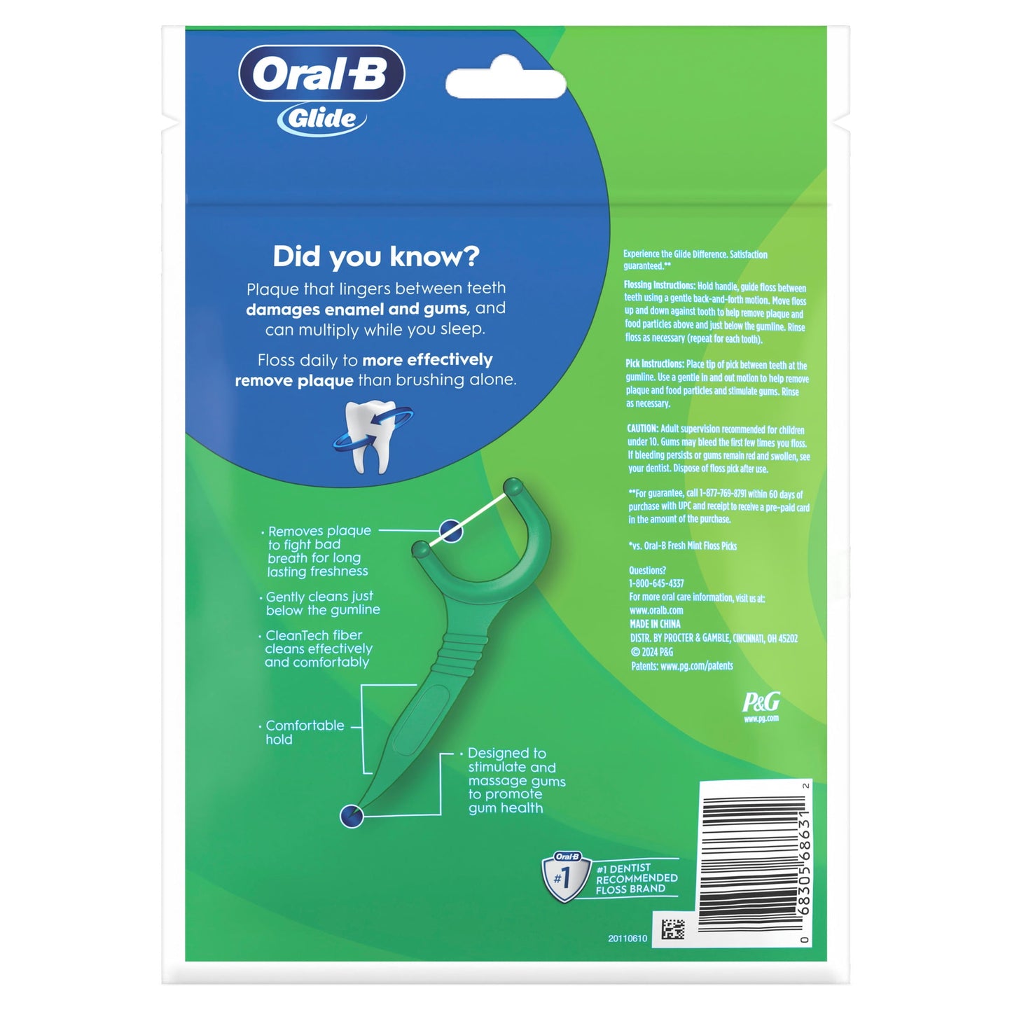 Oral-B Floss, Glide Mint Dental Floss Picks with Long Lasting Scope Flavor, 75 Picks