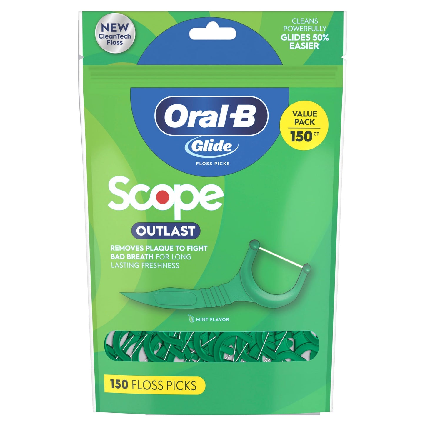 Oral-B Floss, Glide Mint Dental Floss Picks with Long Lasting Scope Flavor, 75 Picks