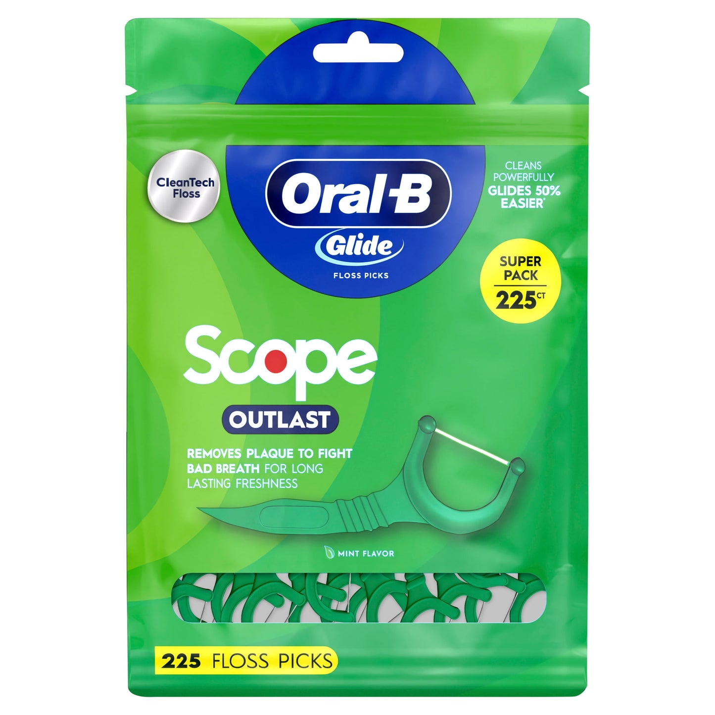 Oral-B Floss, Glide Mint Dental Floss Picks with Long Lasting Scope Flavor, 75 Picks