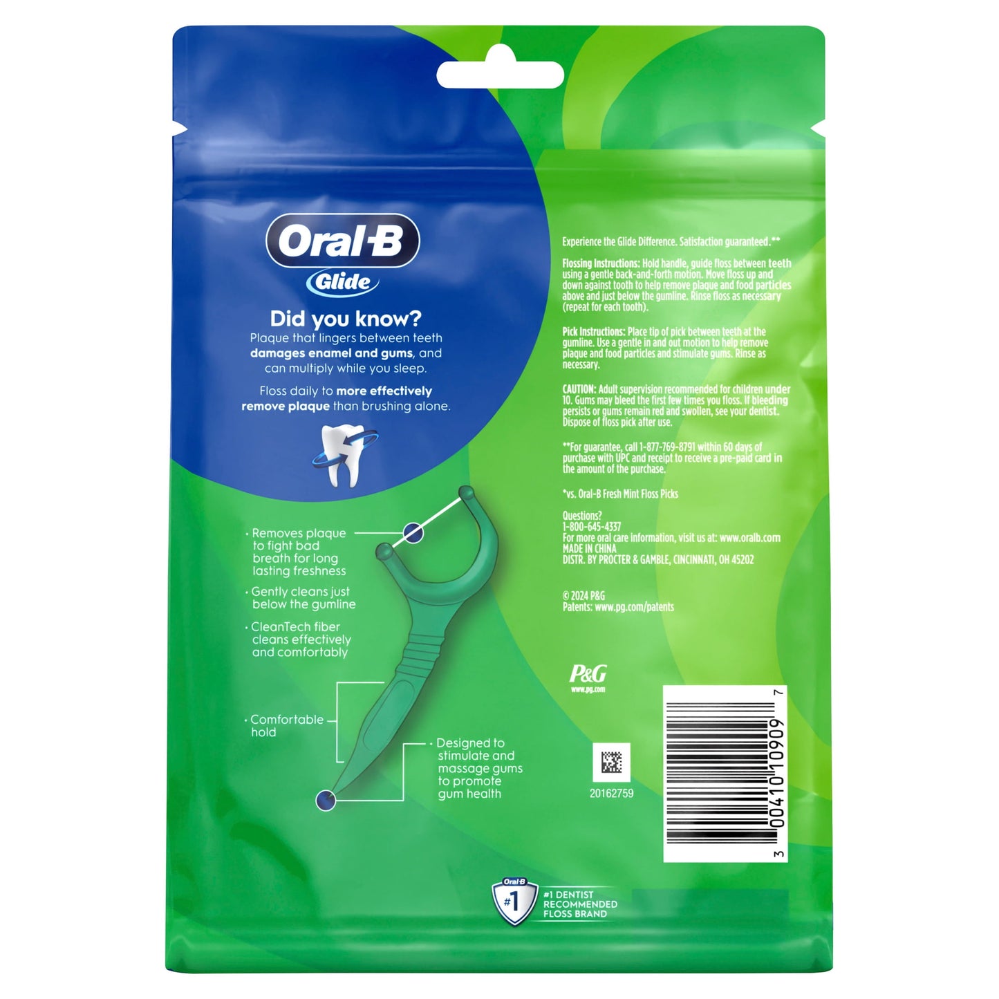Oral-B Floss, Glide Mint Dental Floss Picks with Long Lasting Scope Flavor, 75 Picks