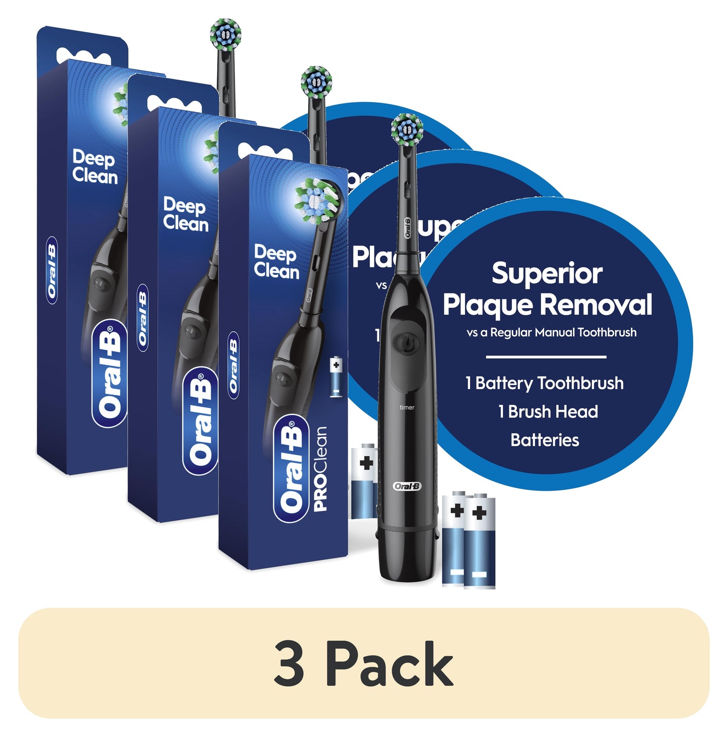 Oral-B Toothbrush, ProClean CrossAction, Battery Powered Electric Toothbrush, Black for Adults and Children 3+