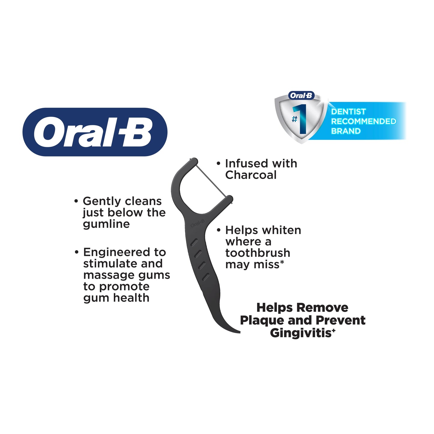 Oral-B Charcoal Infused Mint Dental Floss Picks, 75 count