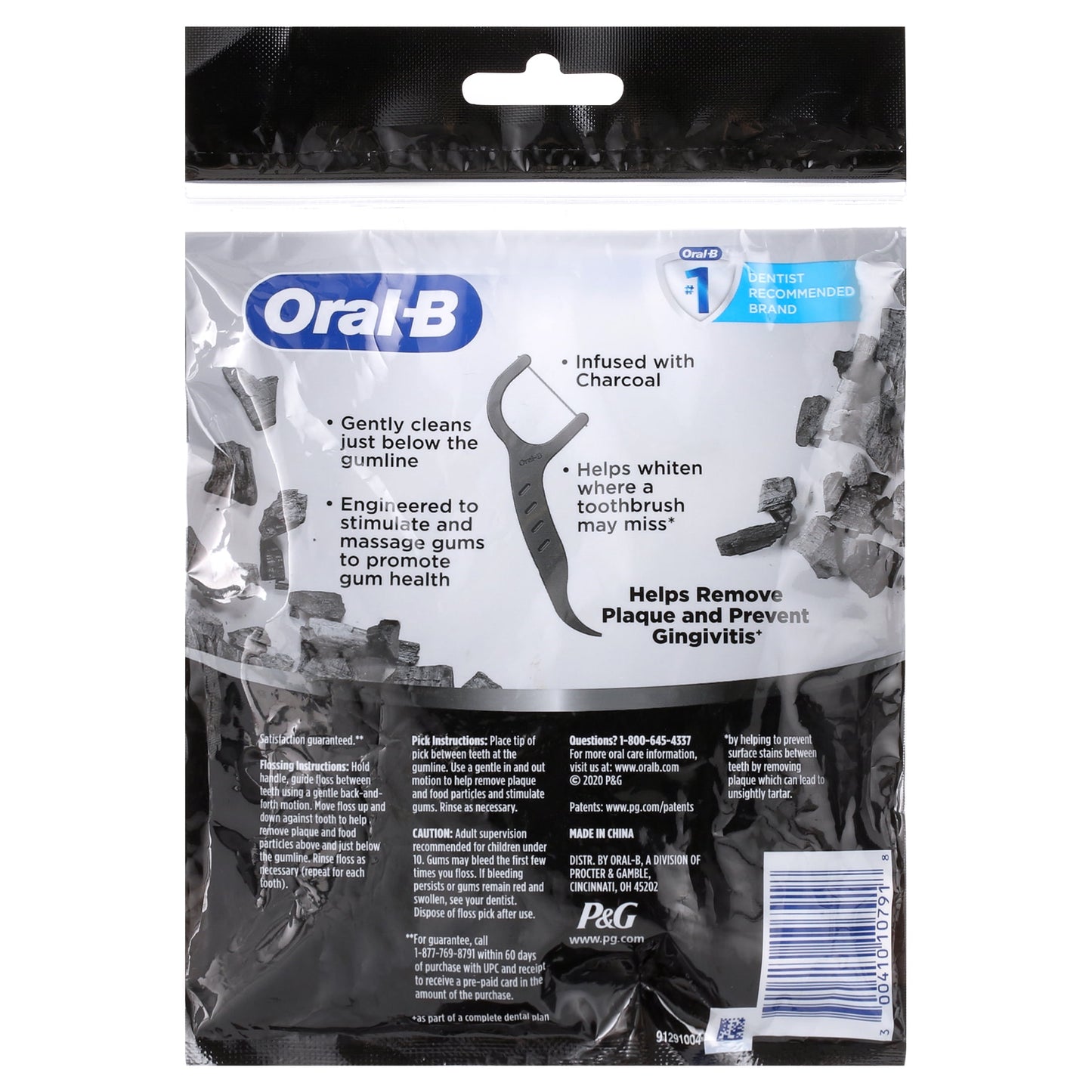 Oral-B Charcoal Infused Mint Dental Floss Picks, 75 count