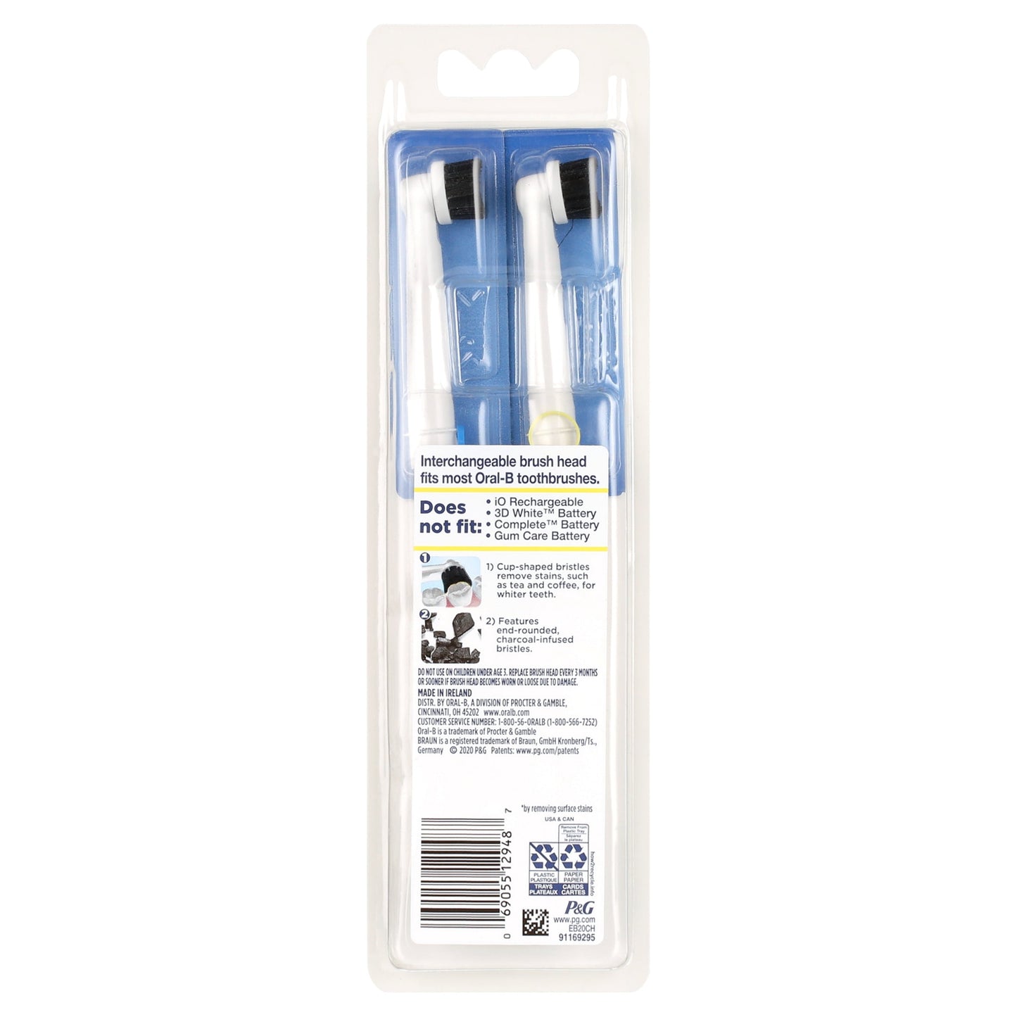 Oral-B Charcoal Electric Toothbrush Replacement Head, White, 2 Ct