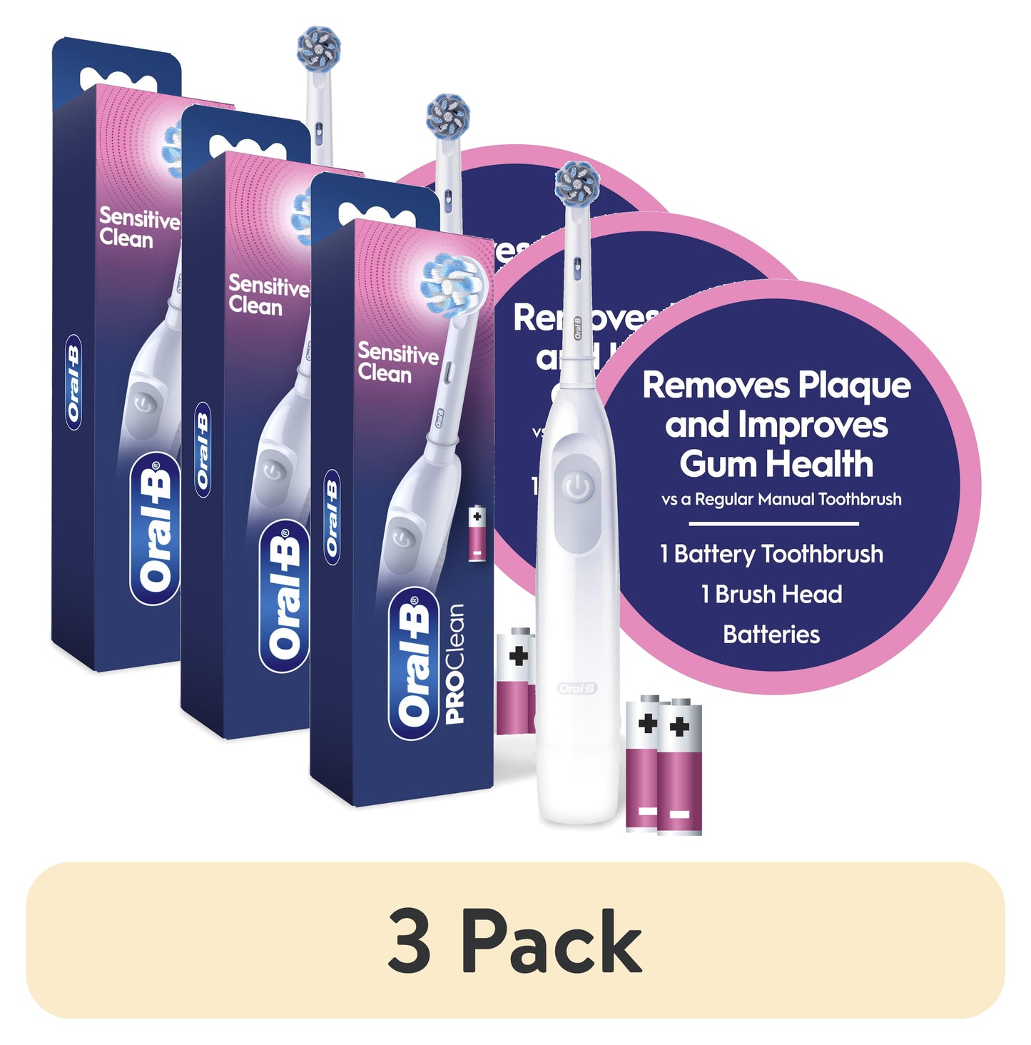 Oral-B Toothbrush, Pro 100 Gum Care, Battery Powered Toothbrush, White