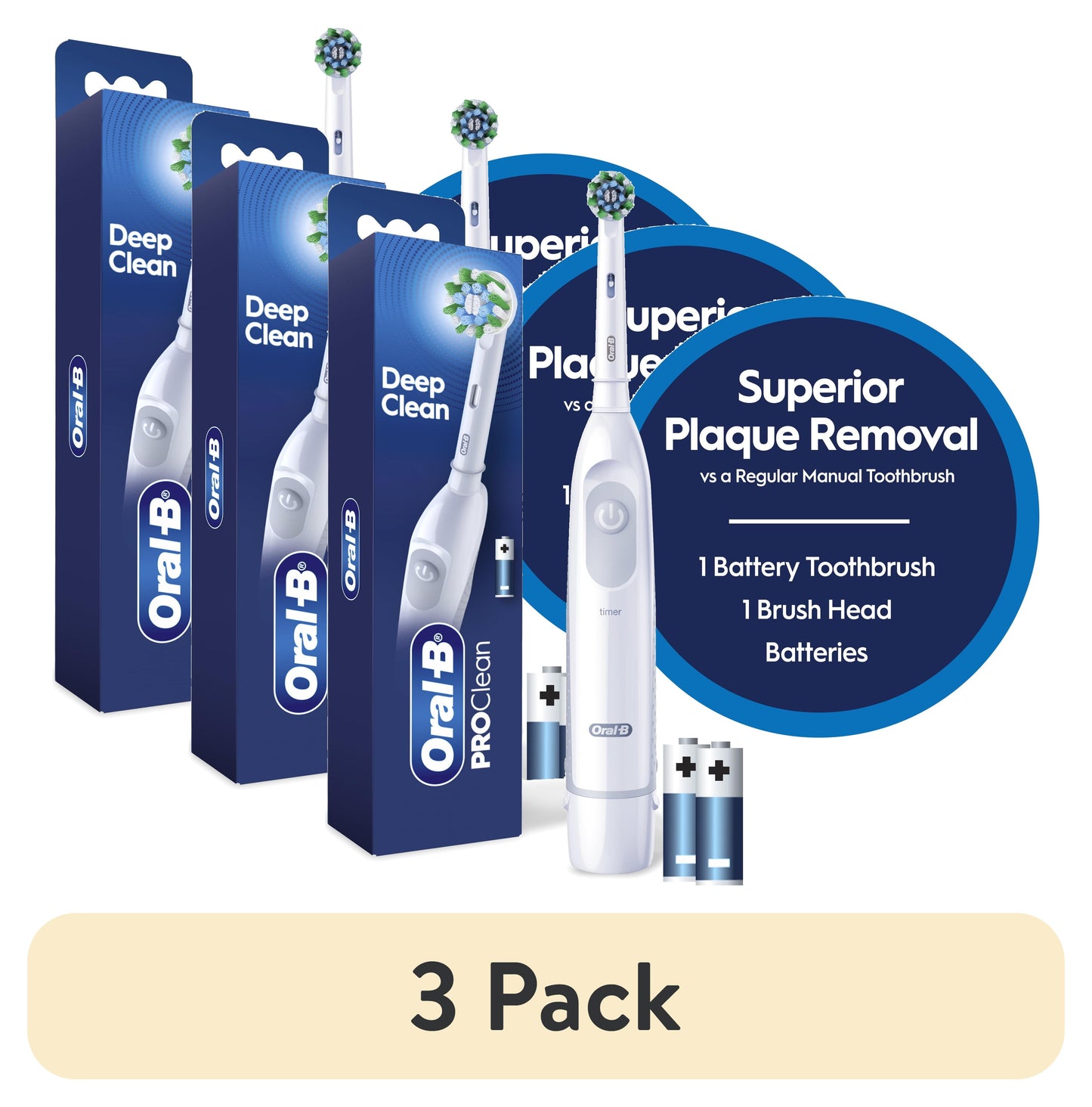 Oral-B Toothbrush, Pro 100 Precision Clean, Battery Power Toothbrush, White