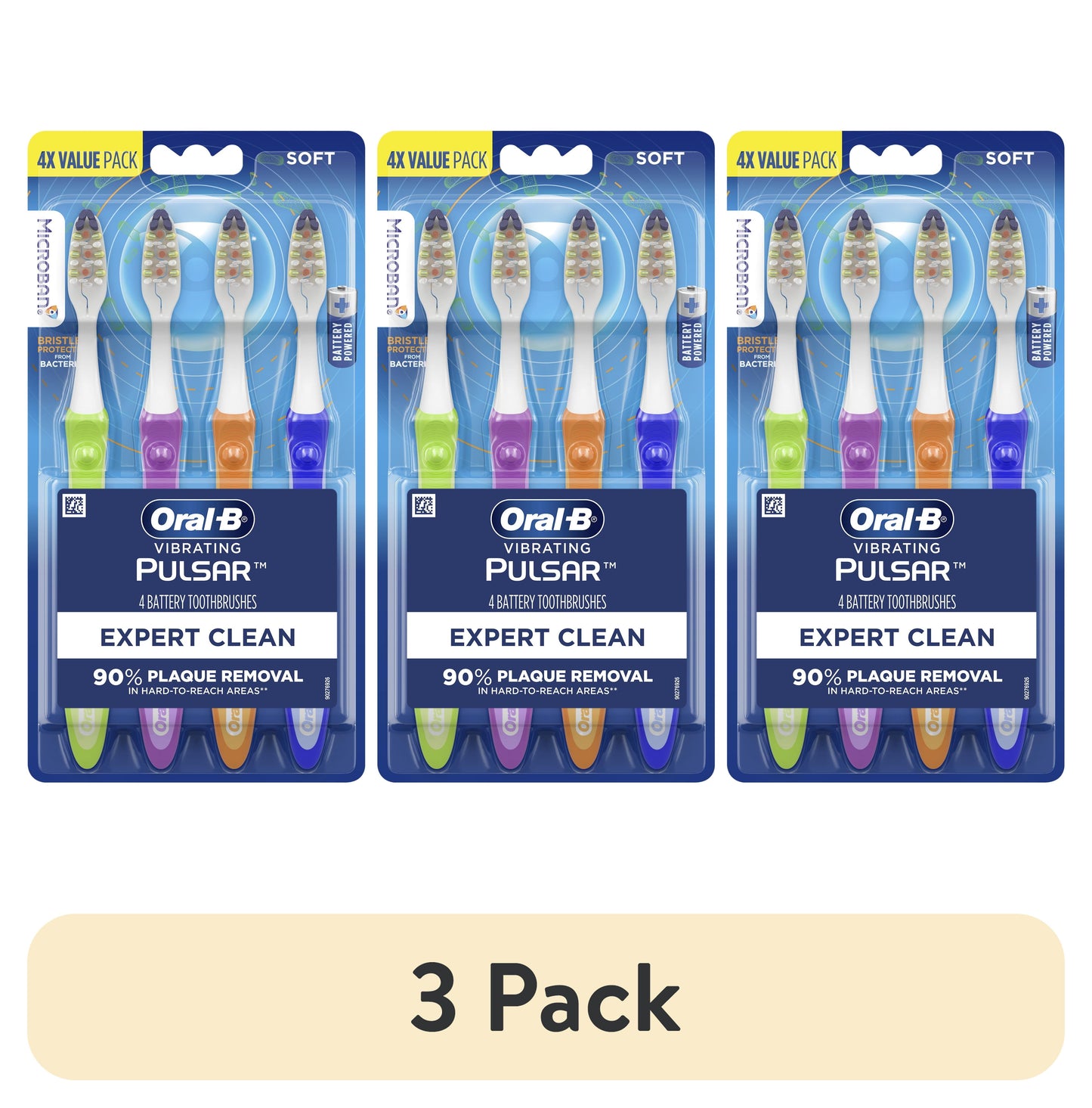Oral-B Toothbrush, Vibrating Pulsar Expert Clean Battery Toothbrush Pack, Soft, 4 Count, Adults and Children 3+