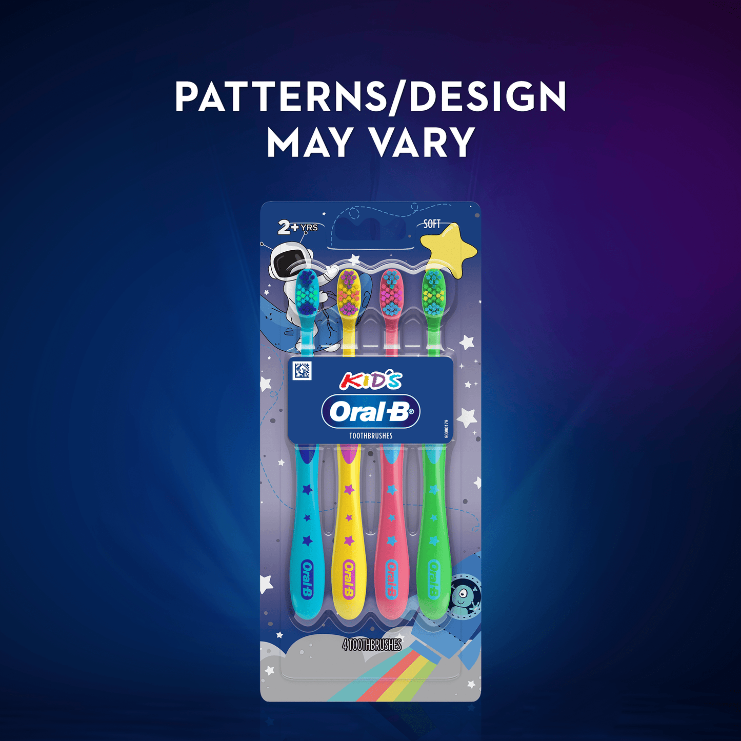 Oral-B Kids Toothbrush with Space Designs, Extra Soft Bristles, 4 Pack, for Children Ages 2+