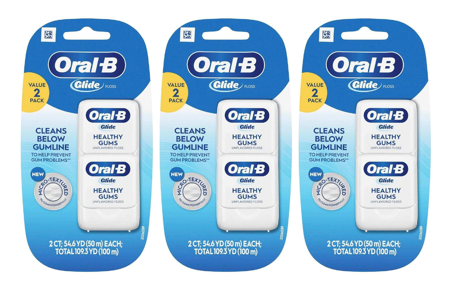 Oral-B Glide Floss Healthy Gums Unflavored 109.3 Yards Value 2-Pack (Pack of 3)