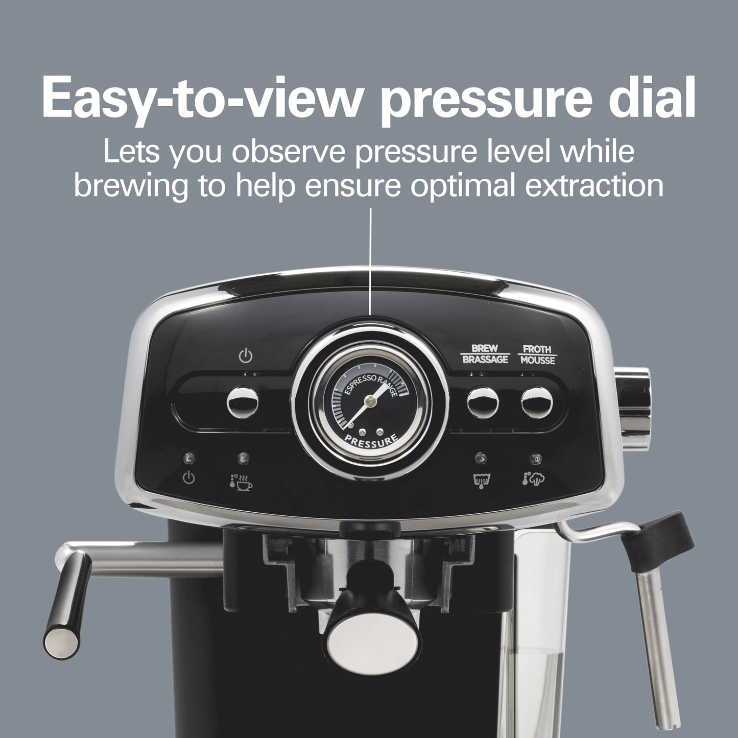 Hamilton Beach 15-Bar, 2 Cup Espresso Machine, Slide &amp; Lock Espresso Maker with Milk Frother, Black &amp; Chrome