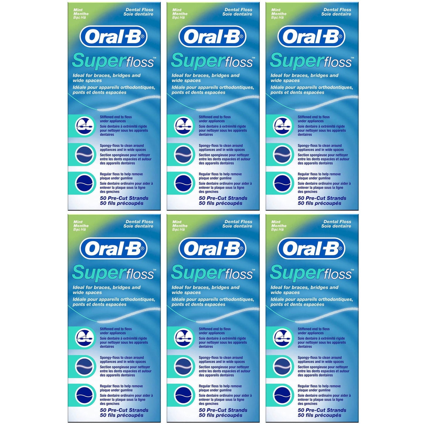 Oral-B Super Floss, 50 Pre-Cut Strands Each, 6 Pack