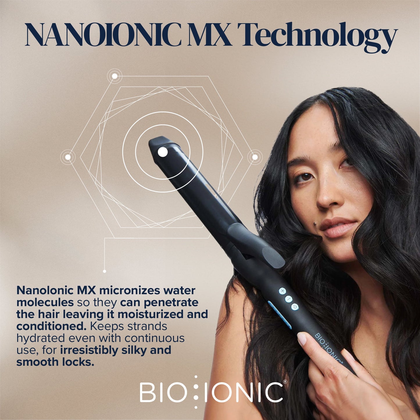 Bio Ionic Long Barrel Styler, 1" Curling Iron, Curling Wand, Adjustable Heat Hair Curler