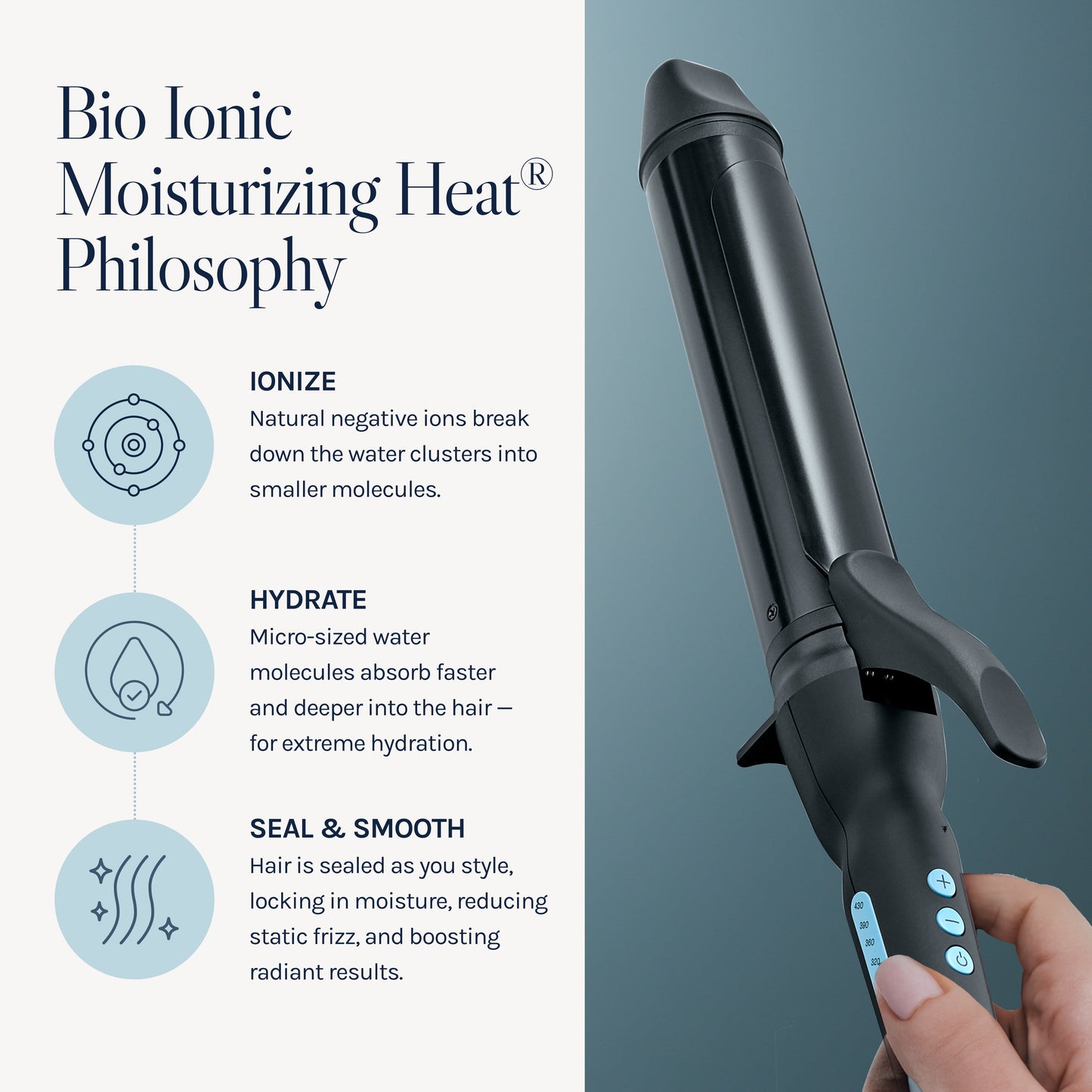 Bio Ionic Long Barrel Styler, 1" Curling Iron, Curling Wand, Adjustable Heat Hair Curler