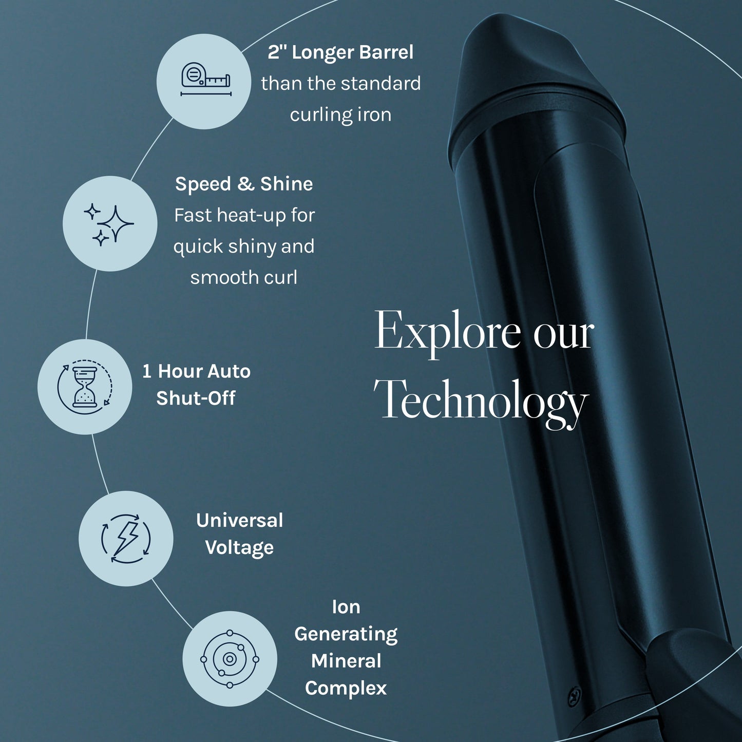 Bio Ionic Long Barrel Styler, 1" Curling Iron, Curling Wand, Adjustable Heat Hair Curler